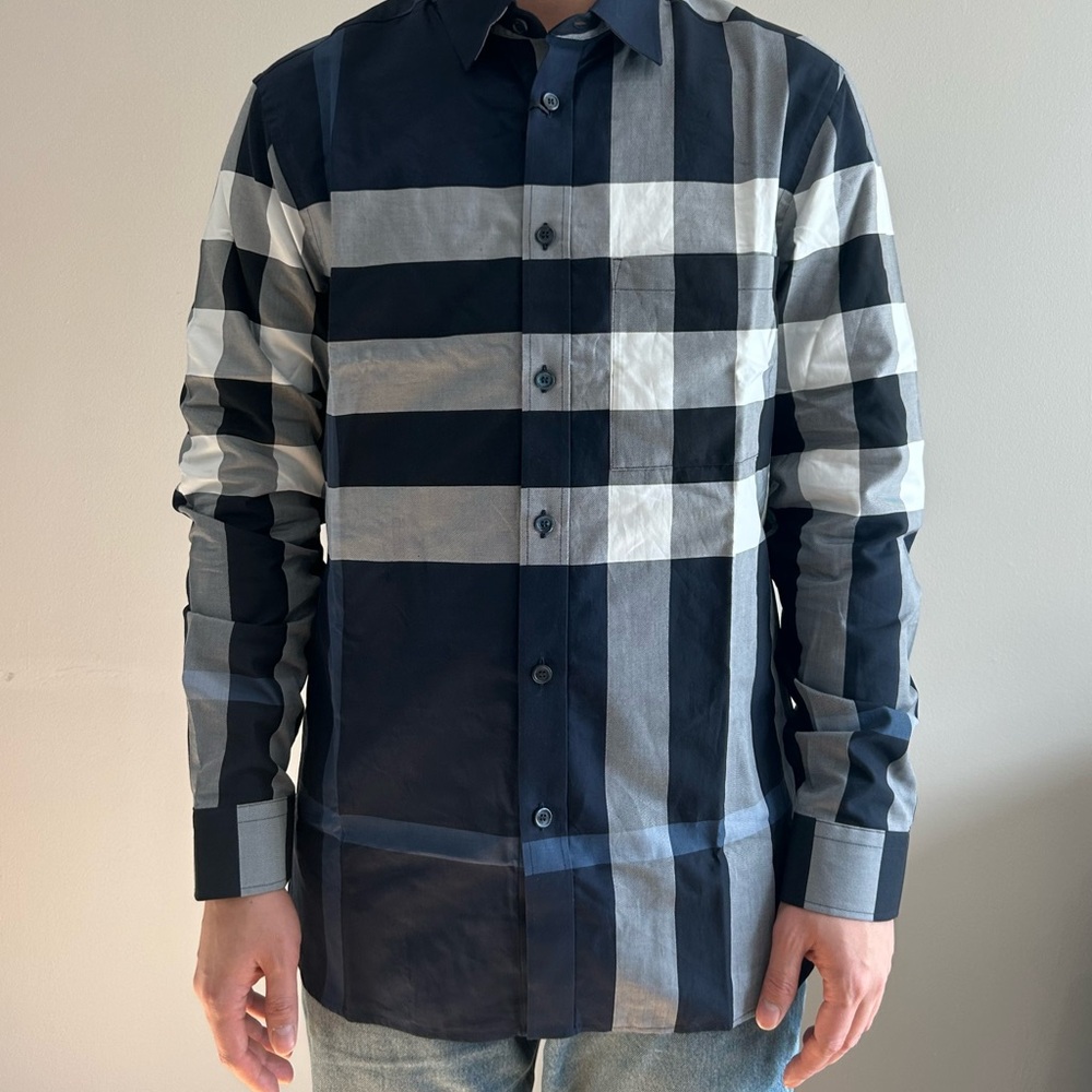 Burberry Men's white and blue Shirt SOMERVILLE 80715361 NWT